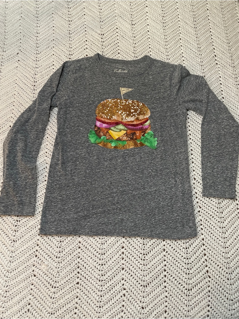 Crewcuts Heather Gray Long Sleeve Tee with Colorful Burger Print